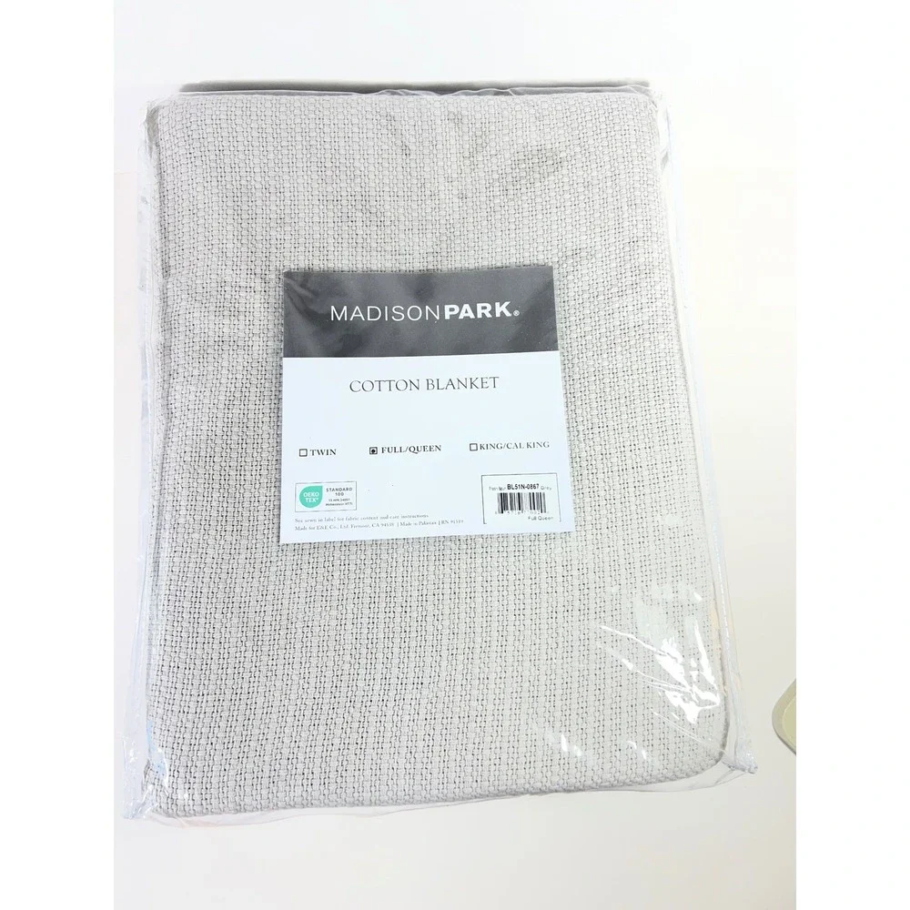 Madison Park Full/Queen Cotton Woven Blanket Gray Fresh Spun NIP